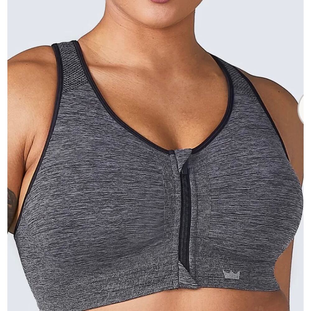 SHEFIT Lounge Bra Seamless Comfort Graphite Gray Black Front Zip 3Luxe